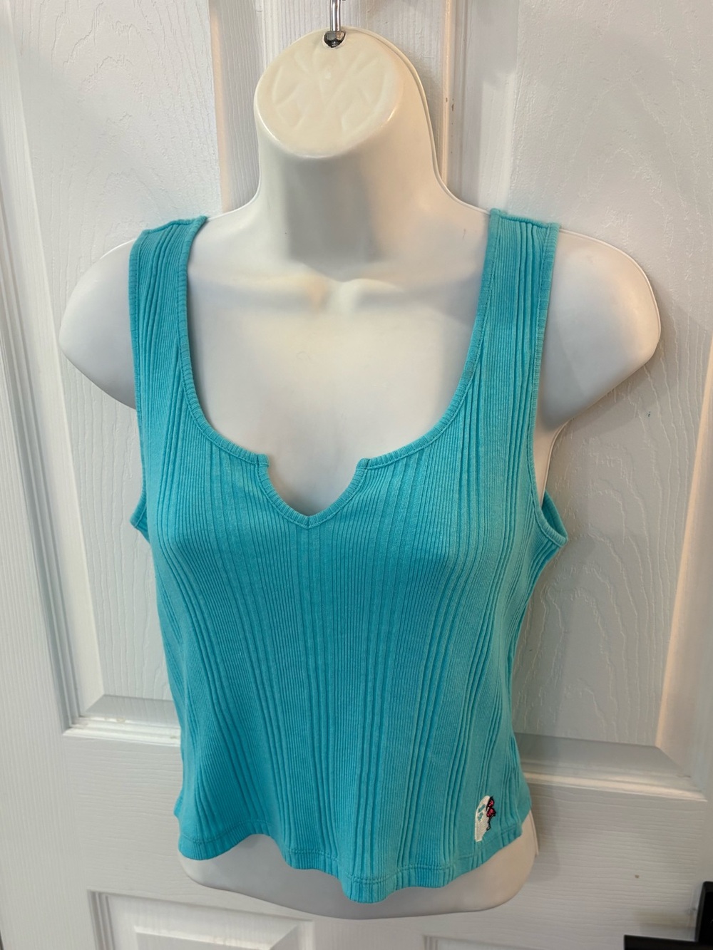 Ribbed Turquoise Notch-Neck Tank Top